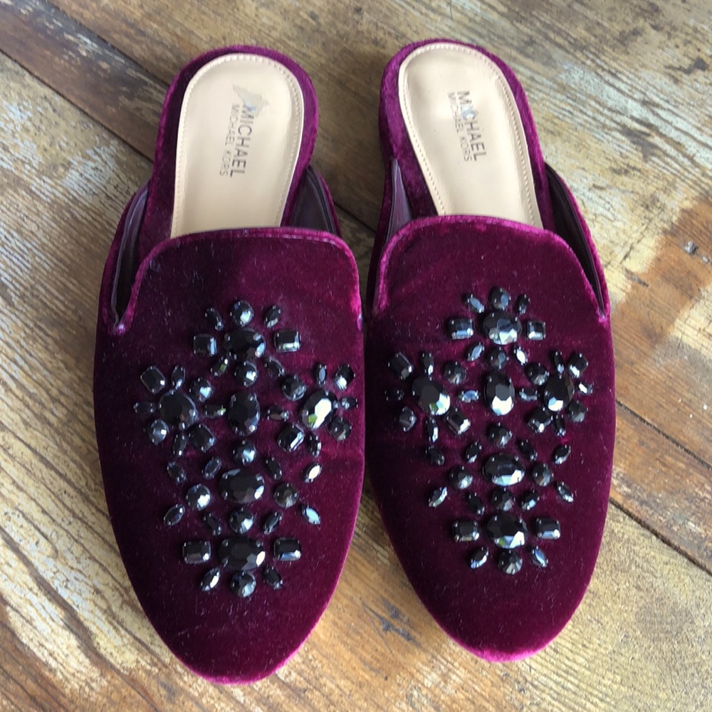 Michael Kors velvet rhinestone slides
